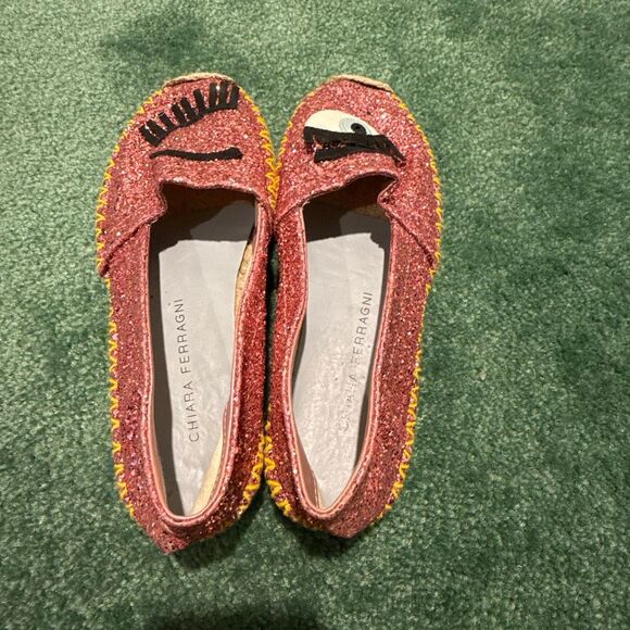 Chiara Ferragni Pink Glitter Slip On Espadrilles Size 37 - Picture 3 of 6